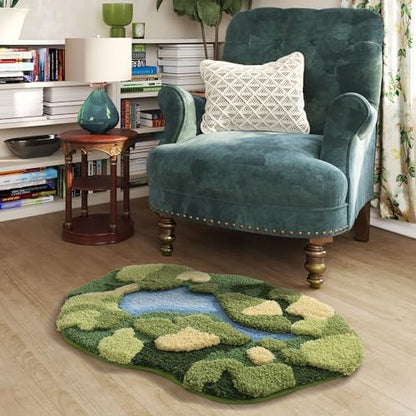 DEXI Cute Moss Bath Mat, Green Oval Bathroom Rugs, 43x24