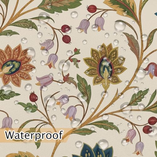 Vintage Floral Shower Curtain for Bathroom, Rustic Farmhouse Beige and Teal Sage Green Boho Botanical Shower Curtains, Retro Cottagecore Wildflower Aesthetic Bath Curtain Set with Hooks， 72 x 72 Inch