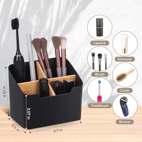 Ayswupt Toothbrush Holders for Bathrooms,Electric Toothbrush and Toothpaste Holder with Divider for Bathroom Countertop Organizer,Toothbrush Caddy for Kids Family Counter Vanity Storage Black