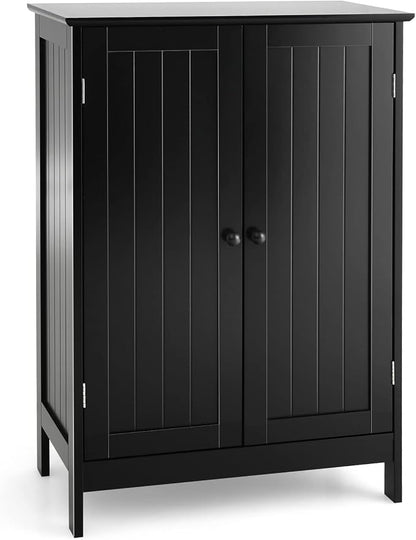 GIANTEX Storage Cabinet with Doors and Shelves - Freestanding Storage Organizer with Anti-Tipping Device, Entryway Storage Unit for Living Room, Bedroom, Home Decor, Bathroom Floor Cabinet (Black)