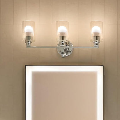 Kichler Gioe 24.25" 3-Light Vanity Light with Clear Fluted Glass in Chrome, Damp Rated, for Bathroom, Powder Room, Over a Mirror, (24.25" W x 10.5" H), 55226CHFLU