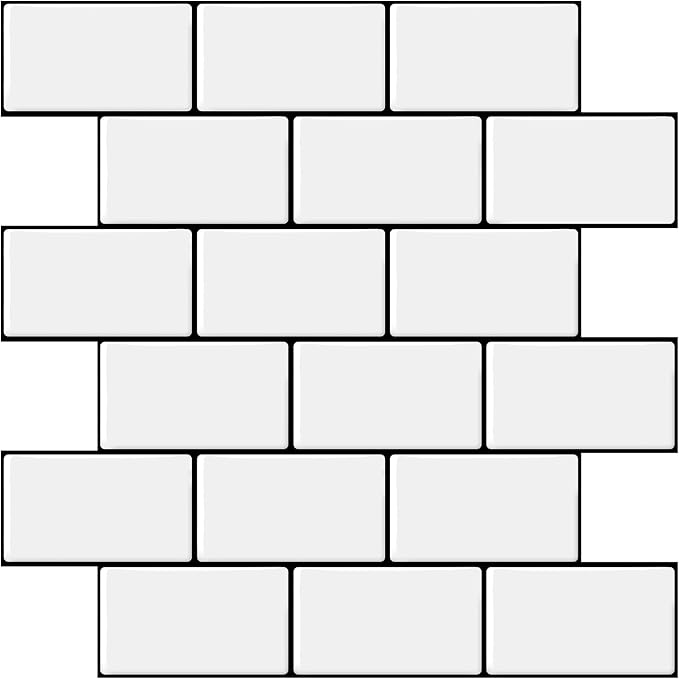 Peel and Stick Backsplash for Kitchen, White and Black | 10 pack self‑adhesive tiles for backsplash, bathroom, or accent wall. Easy DIY install and wipeable. Covers approx. 10 sq ft.
