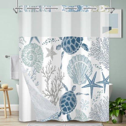 No Hook Shower Curtain with Snap-in Liner, 71 x 74 Inch