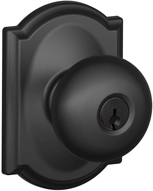 SCHLAGE F51A PLY 622 CAM Plymouth Knob with Camelot Trim Keyed Entry Lock, Matte Black