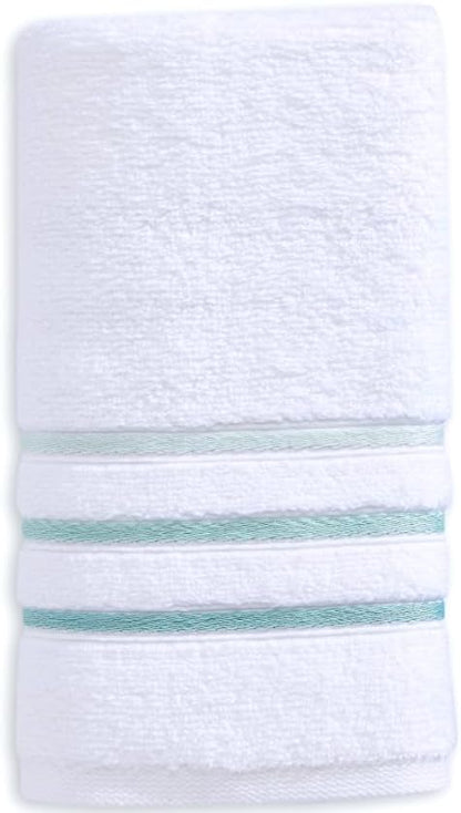 Bath Towels Set for Bathroom – Luxury 6-Piece Cotton Towels, Soft Absorbent & Quick Dry, 600 GSM Bath Towels for Bathroom, Hotel Spa Quality (White/Aqua Green, 6- Bath Towel Set)
