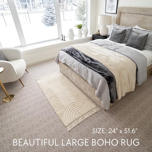 KIBAGA Boho Bathroom Rug with Tassels - Soft Non-Slip Cotton Mat, 2x4.3 ft