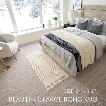 KIBAGA Boho Bathroom Rug with Tassels - Soft Non-Slip Cotton Mat, 2x4.3 ft