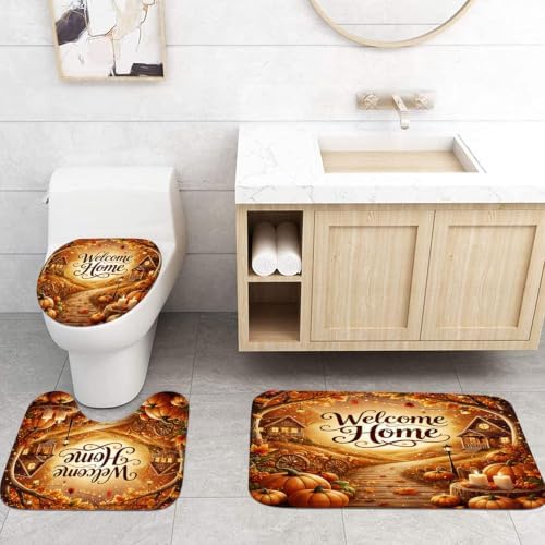 Yddsky 4PCS Fall Maple Pumpkin Shower Curtain Sets for Bathroom,72x72 Inch