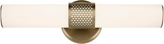 Kichler Sashi 18" LED Small Bath Bar with White Glass in Champagne Bronze, Modern, for Vanity, Fireplace, Buffet, Hallway, Vanity Mirror, (18" W x 5" H), 55191CPZLED