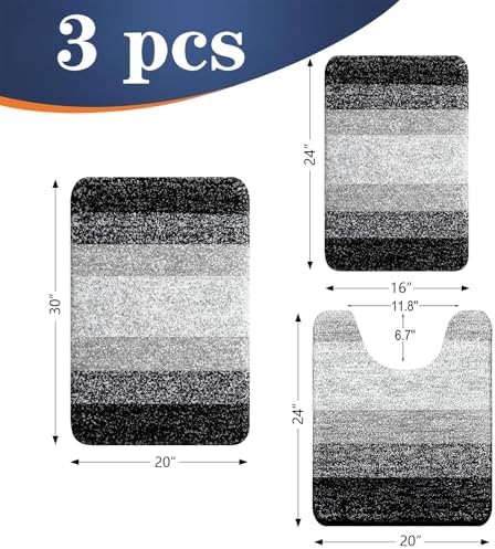 OLANLY Microfiber Bathroom Rugs Sets 3 Piece, 30"x20"+24"x16"+24"x20"