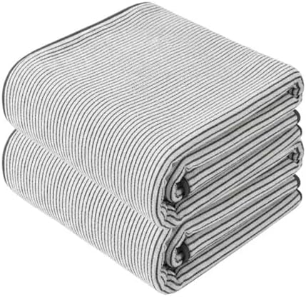 2 Pack Striped Microfiber Bath Towels, 27 x 55 Inches Large Quick Dry Absorbent Shower Towel Set, Minimalist Thin Stripe Soft Lightweight Decorative Linen for Bathroom Spa Gym Beach Travel