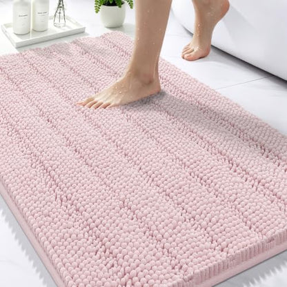 Bcoimo Bath Rug Mat,36x24 Chenille Non Slip Pink Bathroom Floor Shower Mats