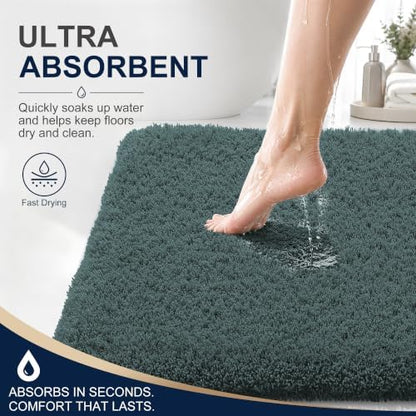 OLANLY Microfiber Bathroom Rugs 34x21, Ultra Soft Bath Mat, Blackish Green