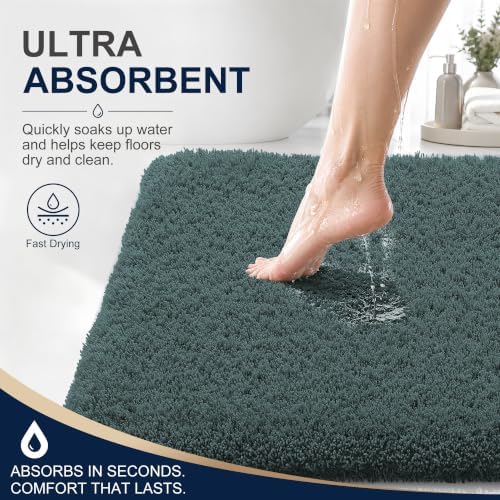 OLANLY Microfiber Bathroom Runner Rugs 47x20, Soft Bath Mat, Blackish Green