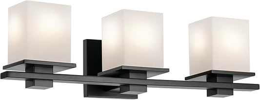 Kichler Tully 24" 3-Light Vanity Light with Satin Etched Cased Opal Glass in Black for Over a Vanity, Soft Modern Style, (24" x 6.5" x 7"), 45151BK