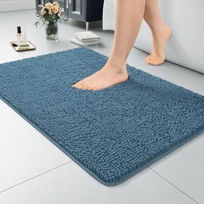 LOCHAS Luxury Bathroom Rug Shaggy Bath Mat 24 x 17 Inch, Denim Blue