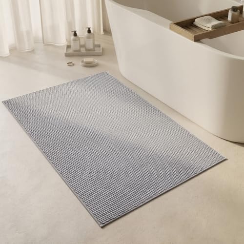 Triohero Large Bathroom Rugs Non Slip Washable Bath Rugs Super Absorbent Bathroom Rug Thin Quick Dry Low Pile Bath Mats, Light Grey 36"x48"