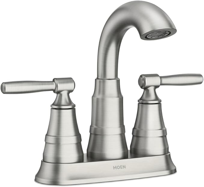 Moen Halle Spot Resist Brushed Nickel Two-Handle Centerset Bathroom Sink Faucet with Drain Assembly, 84971SRN