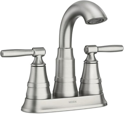 Moen Halle Spot Resist Brushed Nickel Two-Handle Centerset Bathroom Sink Faucet with Drain Assembly, 84971SRN