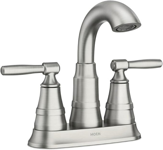 Moen Halle Spot Resist Brushed Nickel Two-Handle Centerset Bathroom Sink Faucet with Drain Assembly, 84971SRN