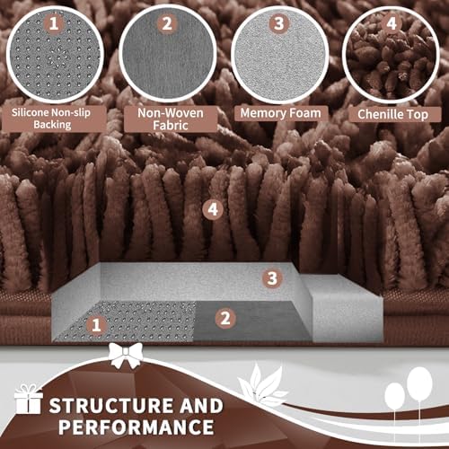 Yimobra Toilet Rugs U Shaped Washable, Extra Thick Soft Absorbent Chenille Contour Bathroom Rugs for Toilet 24x20 Inch, Quick Dry Non Slip Toilet Mat for Bath Floor, Brown