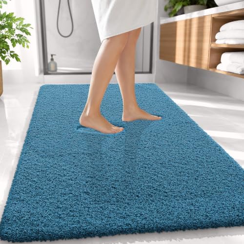OLANLY Microfiber Large Bathroom Rugs 59x35, Soft Bath Mat, Peacock Blue
