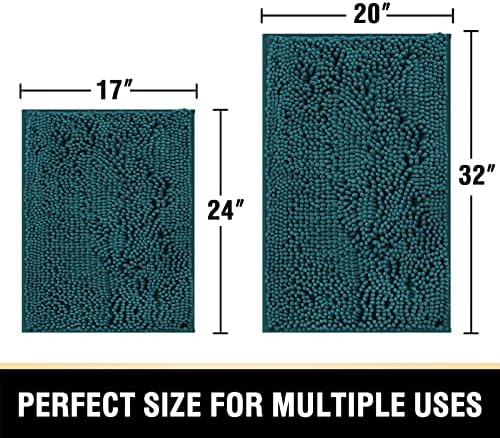 H.VERSAILTEX Bath Mats - Non Slip Luxury Chenille Bathroom Rugs, Extra Soft Absorbent Shaggy, Washable Fast Dry 2 Piece (Dark Teal, 20" x 32"/17" x 24")