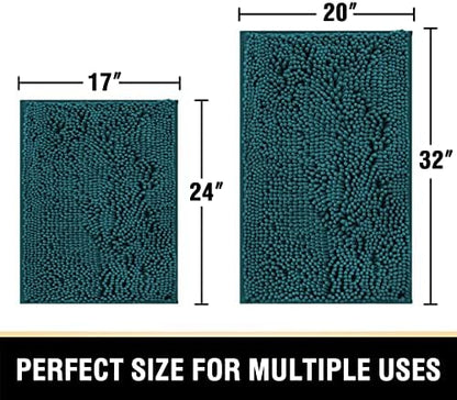 H.VERSAILTEX Bath Mats - Non Slip Luxury Chenille Bathroom Rugs, Extra Soft Absorbent Shaggy, Washable Fast Dry 2 Piece (Dark Teal, 20" x 32"/17" x 24")