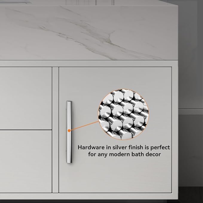 Bathroom Vanity with Sink 39.5" Floating Bathroom Vanity Sintered Stone Modern Bathroom Vanity Set, White (Wall Mounted, Silver Handle)
