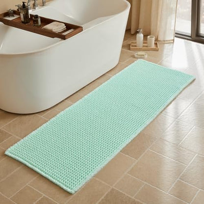 Triohero Waffle Runner Rug Bathroom, Long Boho Bath Mat 24x72 Sea Foam Blue