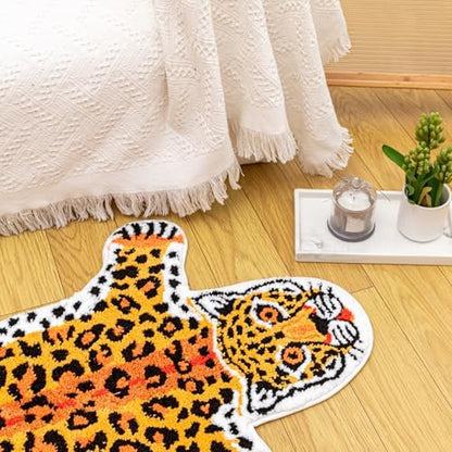 Orange Leopard Bath Mat Non Slip Absorbent Cartoon Rug 39.3x25.5in