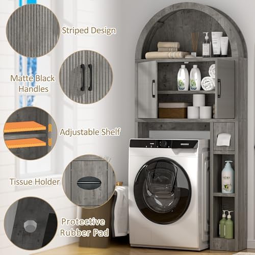 Spurgehom Over Toilet Storage Cabinet, Bathroom Arch Organizer, Grey