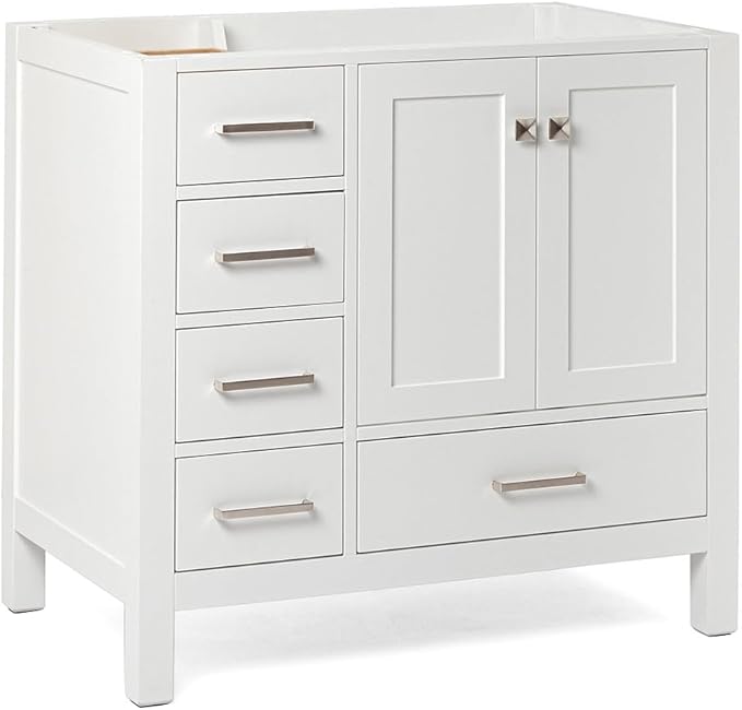 ARIEL Cambridge 36-inch Bathroom Vanity Base Cabinet,Solid Wood, 2 Soft Closing Doors, 5 Dovetail Drawers, White