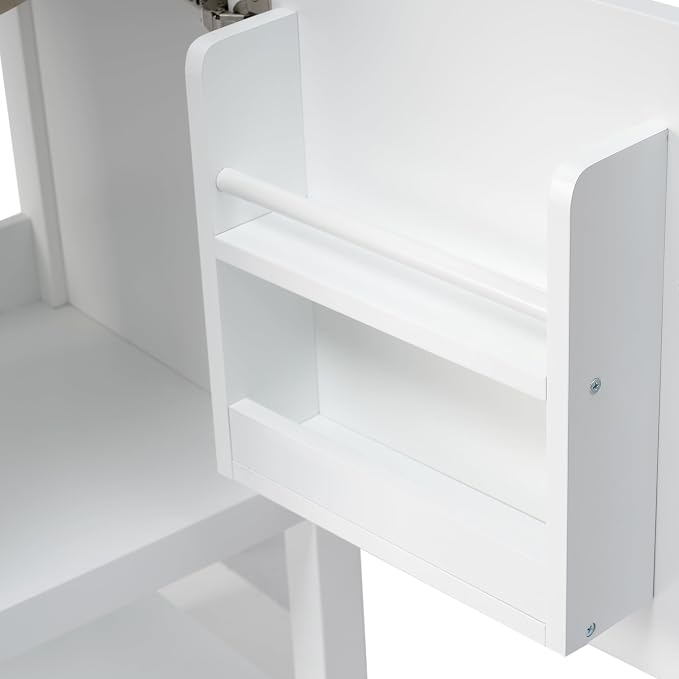 Bathroom Vanity with Sink 20 Inch, Cabinet with Two-Tier Door Shelf Rack & Open Storage, Solid Wood Legs, White