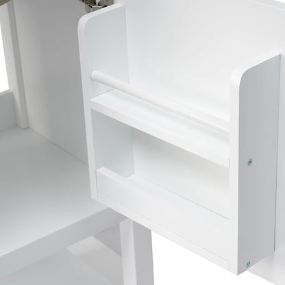 Bathroom Vanity with Sink 20 Inch, Cabinet with Two-Tier Door Shelf Rack & Open Storage, Solid Wood Legs, White