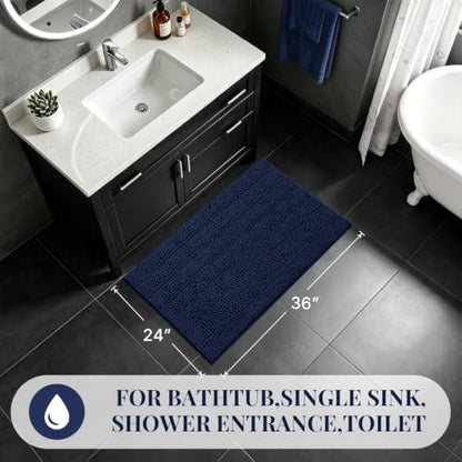 Bcoimo Bath Rug Mat,Chenille Extra Soft Navy Bathroom Floor Shower Tub Mats