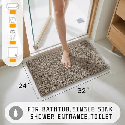 Yimobra Washable Bathroom Rugs, Super Soft & Absorbent Chenille Bath Mat for Floor & Carpet, Quick Dry Non Slip Bath Mat for Tub Shower, 32"x20",Camel
