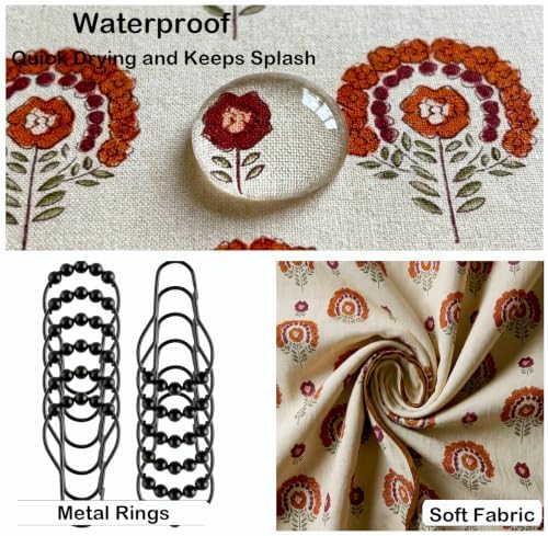 Boomkin Block Print Scalloped Shower Curtain Set with 12 Hooks