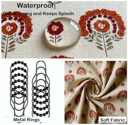 Boomkin Block Print Scalloped Shower Curtain Set with 12 Hooks