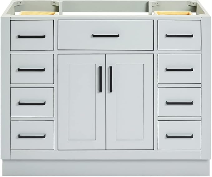 ARIEL Hepburn 42-inch Bathroom Vanity Base Cabinet,Solid Wood, 2 Soft Closing Doors, 9 Dovetail Drawers, Grey
