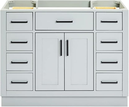 ARIEL Hepburn 42-inch Bathroom Vanity Base Cabinet,Solid Wood, 2 Soft Closing Doors, 9 Dovetail Drawers, Grey