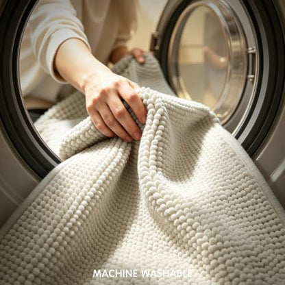 SUBRTEX Bathroom Rugs, 20" x 32" Chenille Bath Rug Soft Short Plush Bath Mat Soft Shower Mat Water Absorbent Shower Mat Quick Dry Machine Washable, Cream White