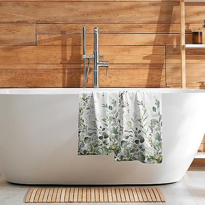 Sage Green Eucalyptus Hand Towels Set of 2 Watercolor Plant Leaves with Floral Fingertip Towels Soft Kitchen Dish Towel for Bathroom Laundry Room Spa Decor