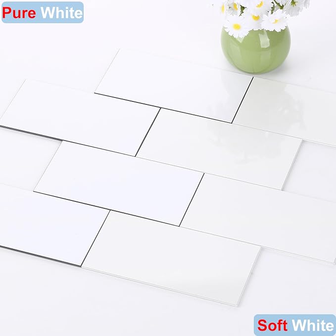 Yipscazo 2026 New Upgrade Peel and Stick backsplash 3 x 6 Inches, Backsplash Tile Peel and Stick Tile for Kitchen, Bathroom, Laundry Room, Fireplace(Polished Soft White, 100 Pieces)