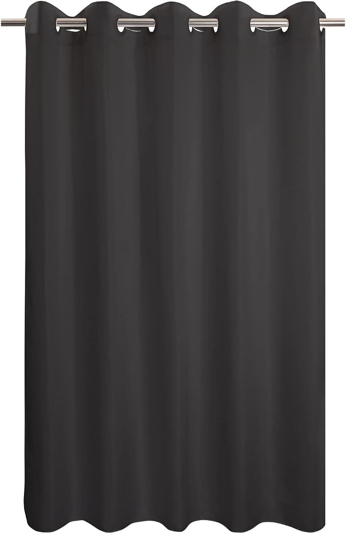 River Dream No Hook Hotel Cloth Shower Curtain Black, Standard Size | Waterproof Microfiber, Bottom Magnets, Soft Washable Fabric Shower Curtain or Liner, 71W x 74H