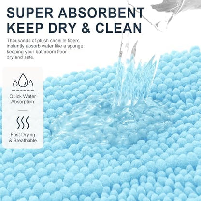 Smiry Thick Small Chenille Bathroom Rugs 24x16, Soft Bath Mat, Sky Blue