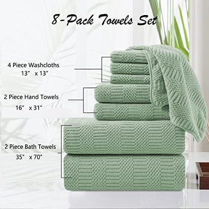 8 Pcs Green Oversized Bath Towel Set-2 Extra Large Bath Sheets,2 Hand Towels,4 Washcloths Soft Bathroom Towels Highly Absorbent Quick Dry Beach Chair Towels Woven Towels for Hotel and Spa