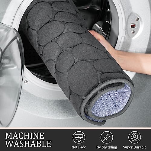 YIHOUSE Bathroom Rugs Mat Set, Memory Foam Bath Mat 3 Piece Dark Grey