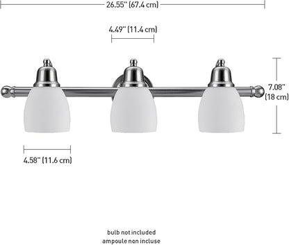 Globe Electric 51229 Jayden 5-Piece All-in-One Bathroom Set, Satin Nickel, 3-Light Vanity Light with White Opal Glass Shades, Towel Bar, Toilet Paper Holder, Towel Ring, Robe Hook