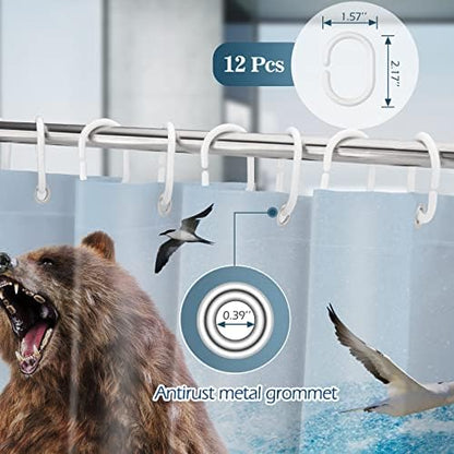 Aimego Long Funny Shower Curtain - Cool Bear Riding Shark Fun Crazy Ocean Wave Fabric Cloth Shower Curtain Set with 12 Hooks Adults Bathroom Decor Accessories Bathtub Curtain, 72"x78", Blue Brown